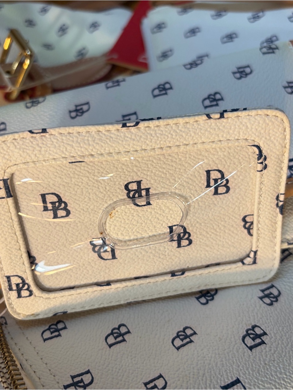 Dooney & Bourke Monogram Satchel with Tan Trim and Navy Logos - Picture 7 of 11